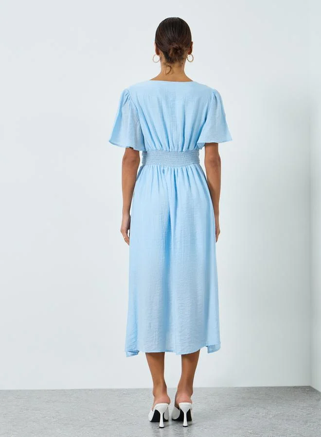 Maxim Creation  Women Sky Blue Short Sleeve A-Line Midi Skirt for Women | Best Price UAE